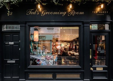 Front of Ted's Grooming Room, Soho - Berwick Street, London, England, GB, showcasing classic design.