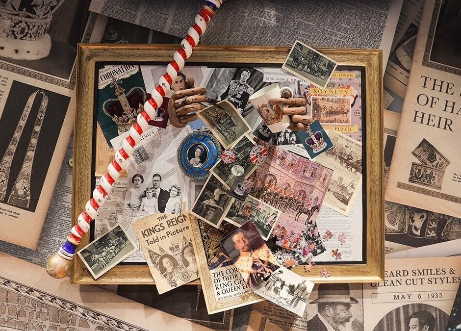 Vintage royal collage at St. James's Park - Butler Place, Ted's Grooming Room, London, England, GB.