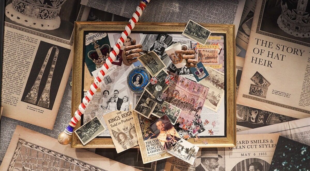 Vintage royal collage at St. James's Park - Butler Place, Ted's Grooming Room, London, England, GB.