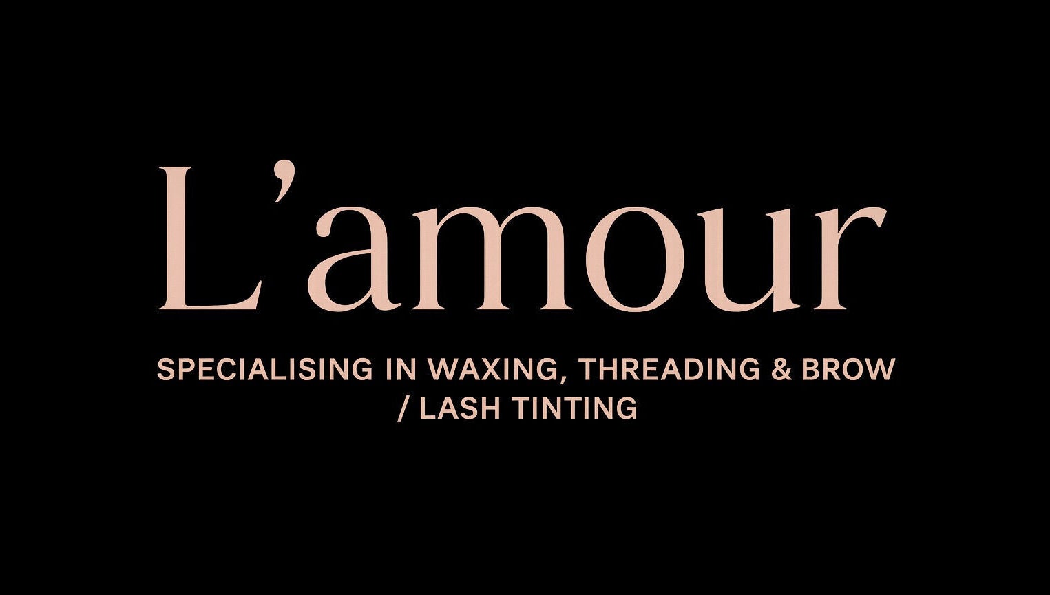 L’amour Beauty signage at Studio Figura in Larnaca, CY, highlighting waxing and brow services.