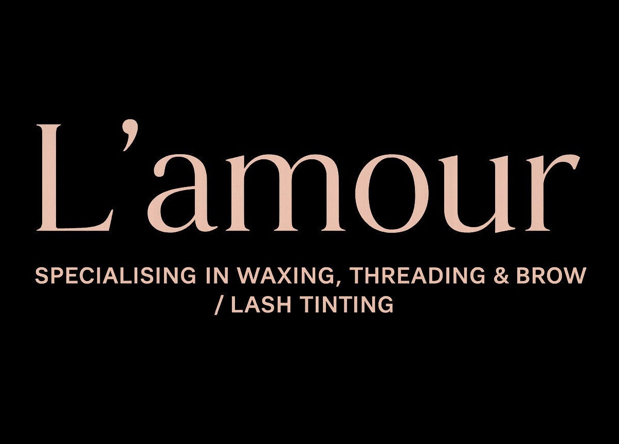 L’amour Beauty signage at Studio Figura in Larnaca, CY, highlighting waxing and brow services.