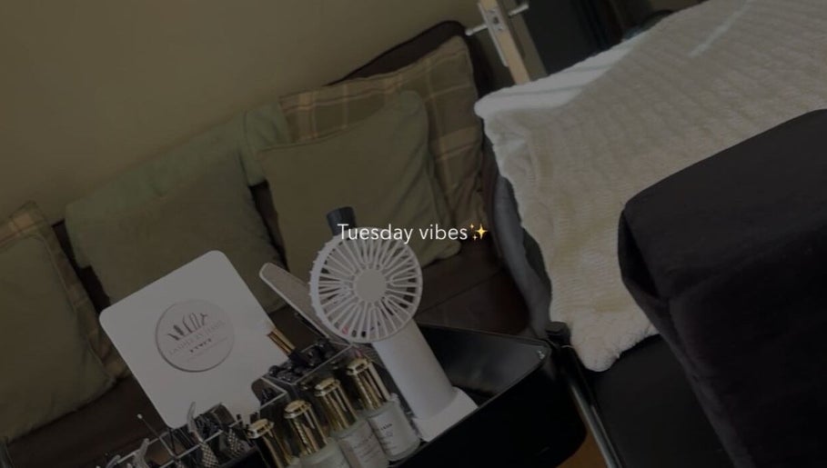 Relaxing treatment area at Lashes By Jessie, London, England, GB. Tranquil vibes and beauty essentials.