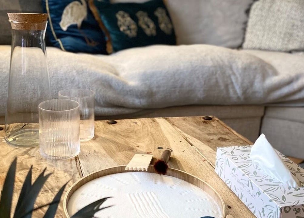 Cozy therapy room at Keystone Counselling Beverley, Beverley, England, GB with wooden table and comfy sofa.