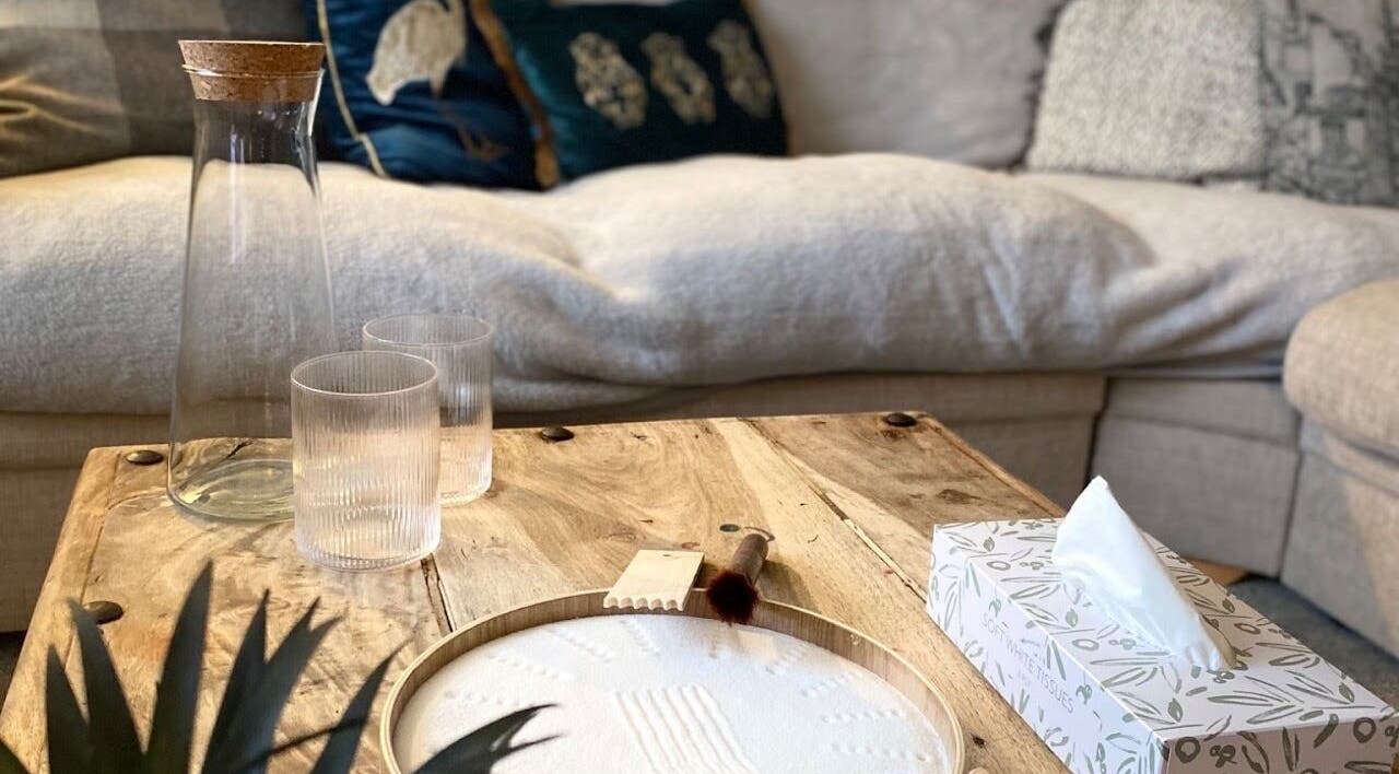 Cozy therapy room at Keystone Counselling Beverley, Beverley, England, GB with wooden table and comfy sofa.