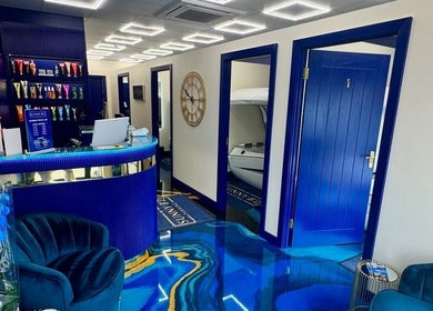 Reception area at You Glow Girl - Sunny Bz in Herne Bay, England, GB, featuring a stylish blue interior.