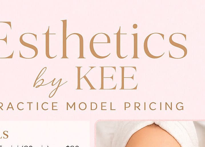 Esthetics by Kee branding with practice model pricing, Baton Rouge, Louisiana, US.