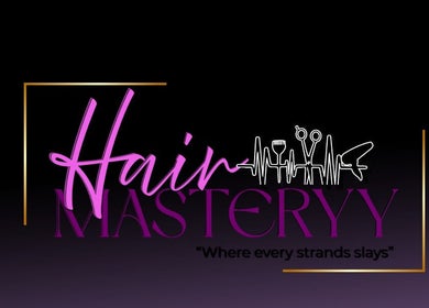 HairMastery logo with styling tools in Portmore, St. Catherine Parish, JM.