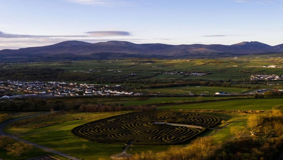 Aerial view of majestic landscape near Holistic Sports Therapy by Beata in Castlewellan, Northern Ireland, GB.