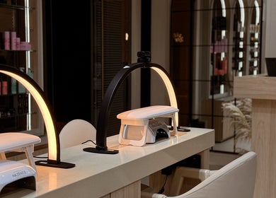 Sophisticated nail station at Lish Hair & Beauty - JBR, Dubai, AE, showcasing sleek modern design.