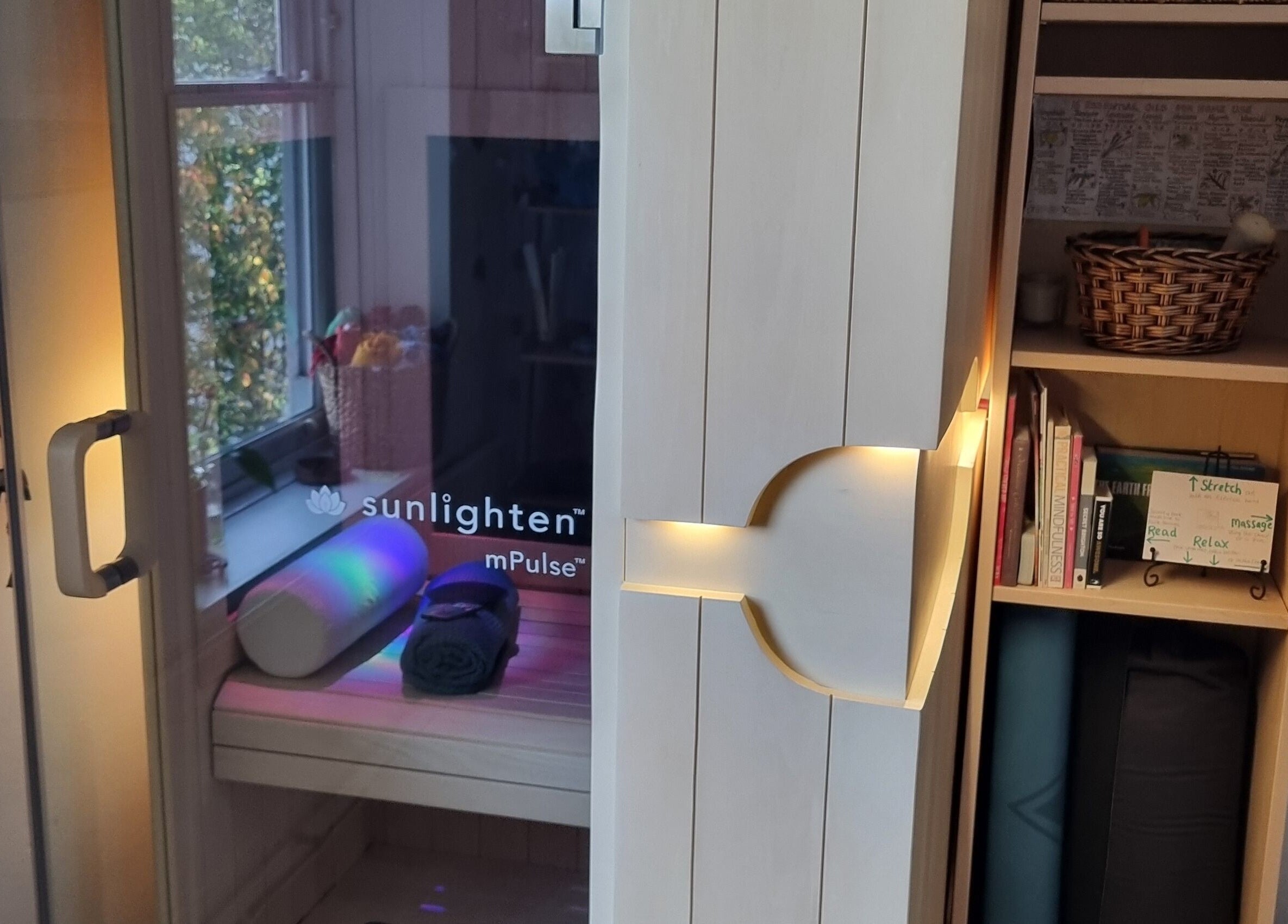 Ochroma home Sauna in Brighton And Hove, England, GB, showcasing a stylish interior and storage.