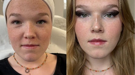 Transformation maquillage à Beauté&couleurs, Saint Georges sur erve, FR, avant et après.