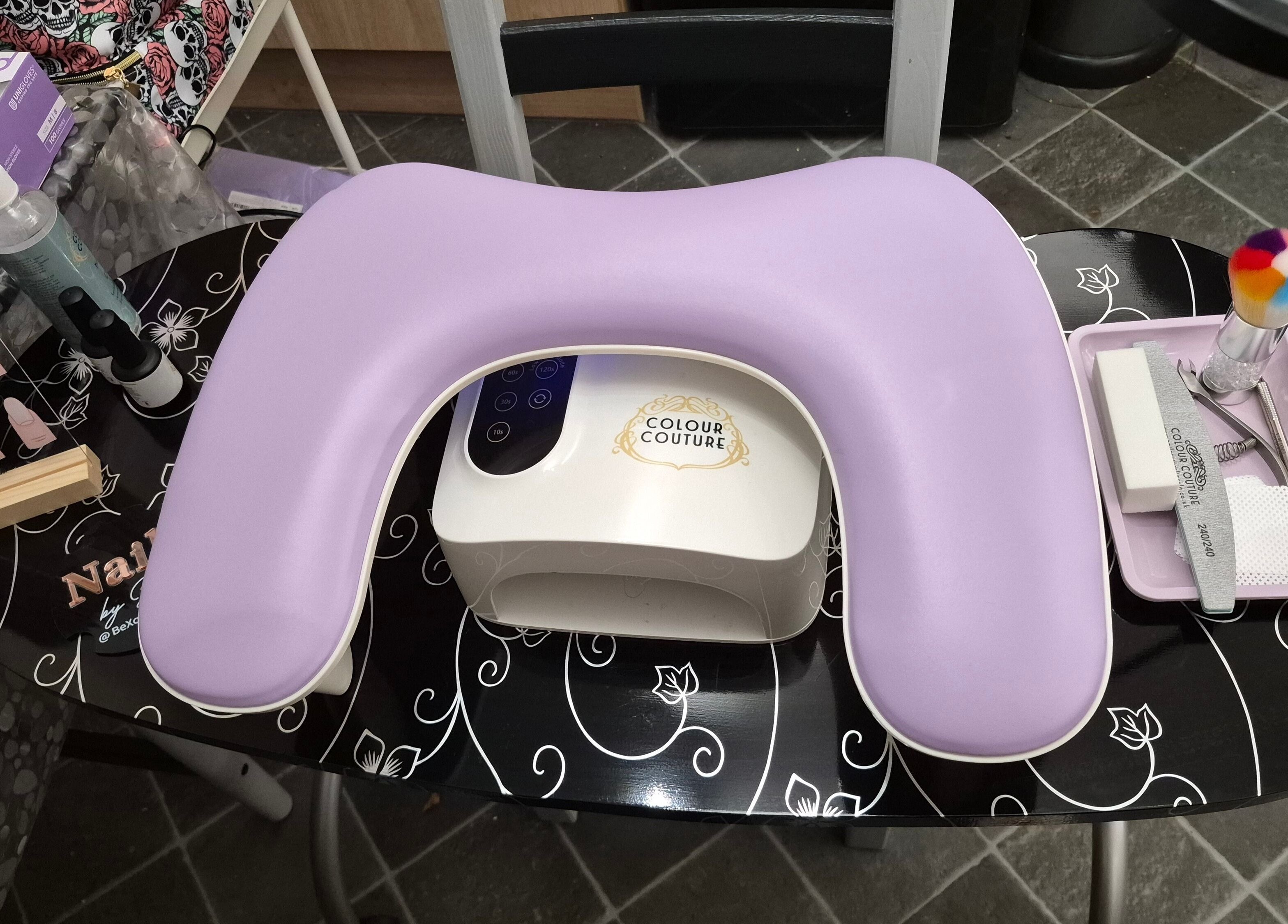 BeXquisite Nails setup in Hucknall, England, GB featuring manicure tools and Color Couture lamp.