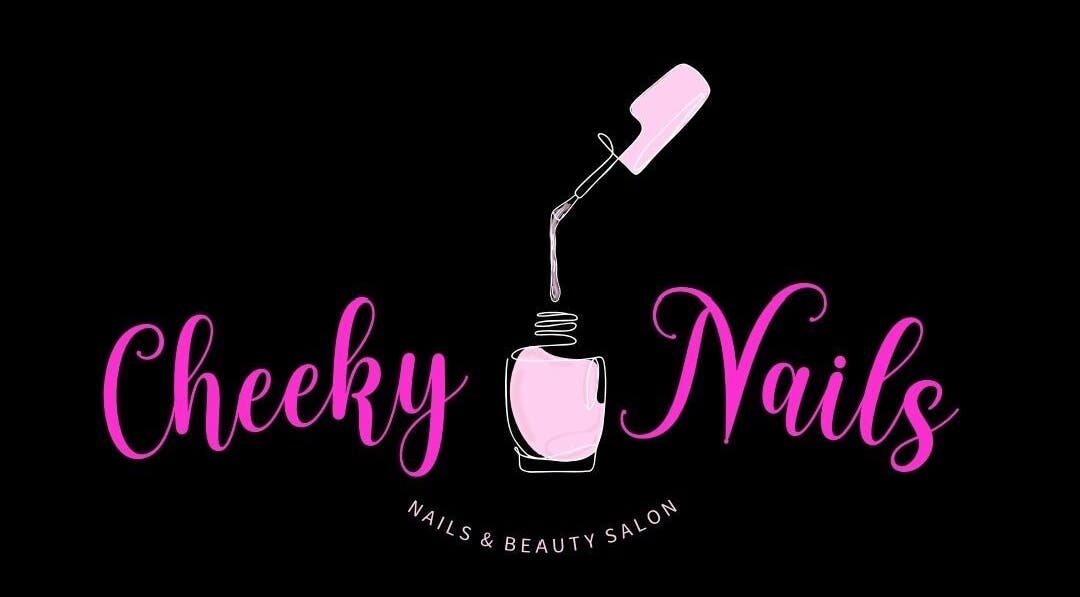Cheeky Nail salon logo with pink text and nail polish graphic. Located in Liverpool, England, GB.