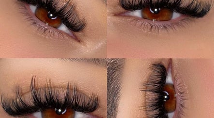Close-up of eyelash extensions at Refined Beauty, Hereford, England, GB showcasing intricate lash designs.
