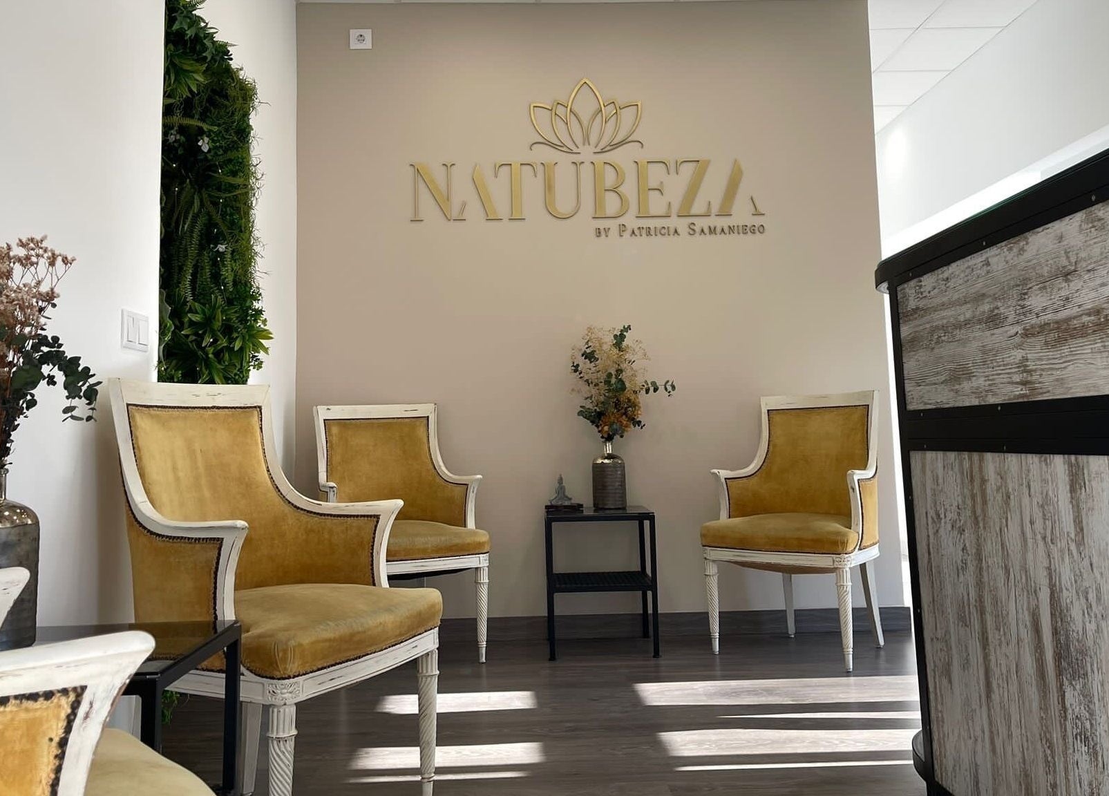 Área de espera en Natubeza, Barcelona, Catalunya, ES, con sillas elegantes y decoración natural.