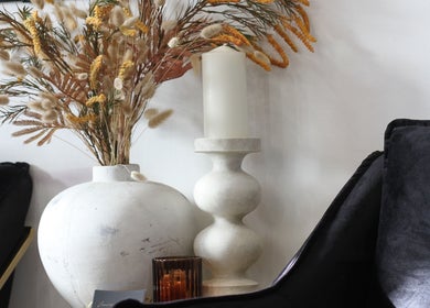 Stylish decor with vase and candle at Nails by Stacey, Newcastle-under-lyme, England, GB.