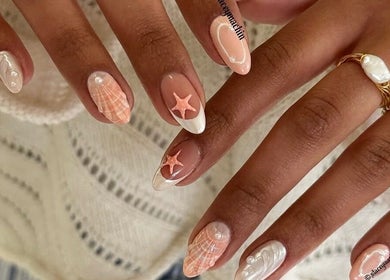 Beautiful starfish-themed nail art at Nails by Stacey, Newcastle-under-Lyme, England, GB.