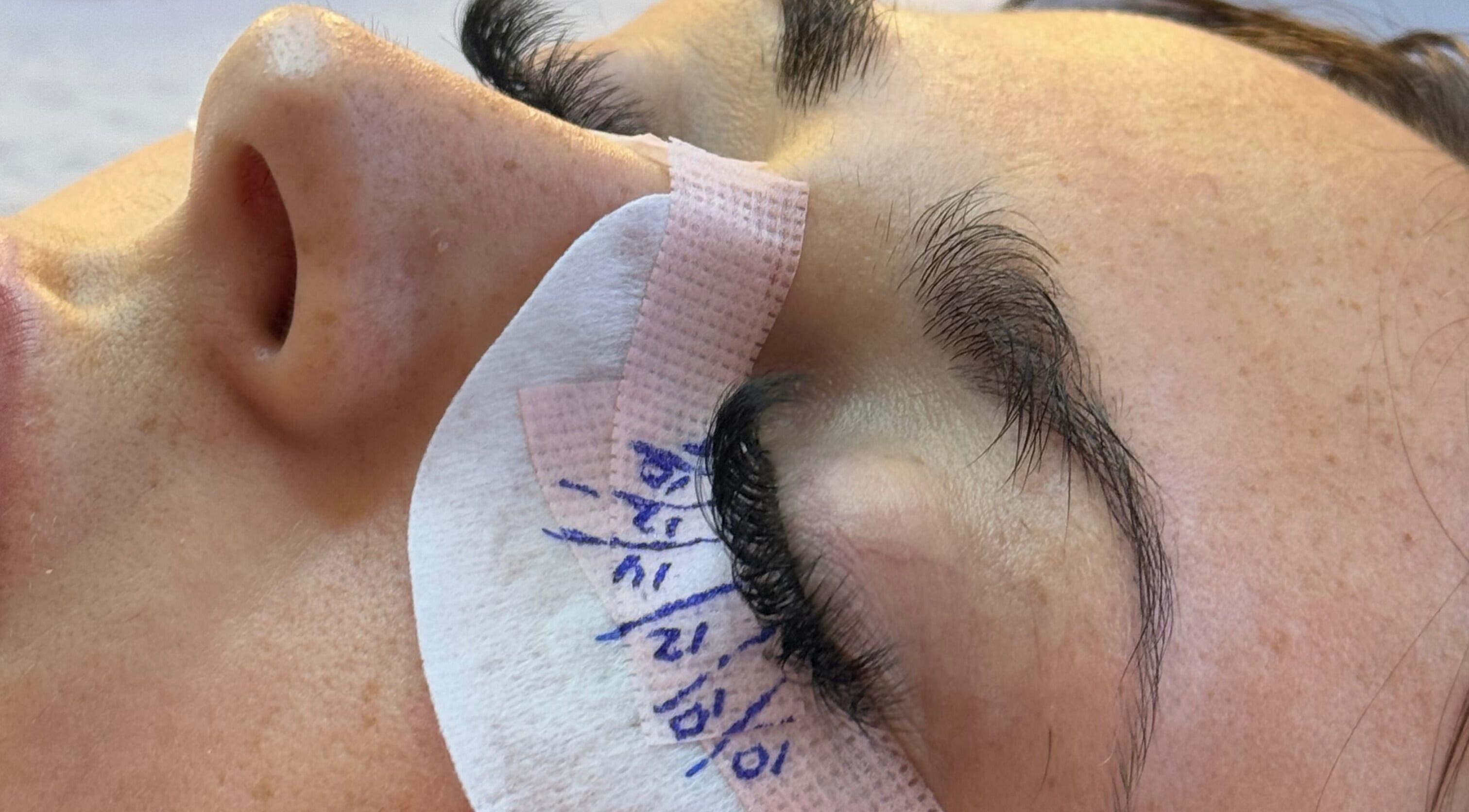 Close-up of eyelash extensions at Phoebeloulashes, Cardiff, Wales, GB, showcasing detailed lash application.