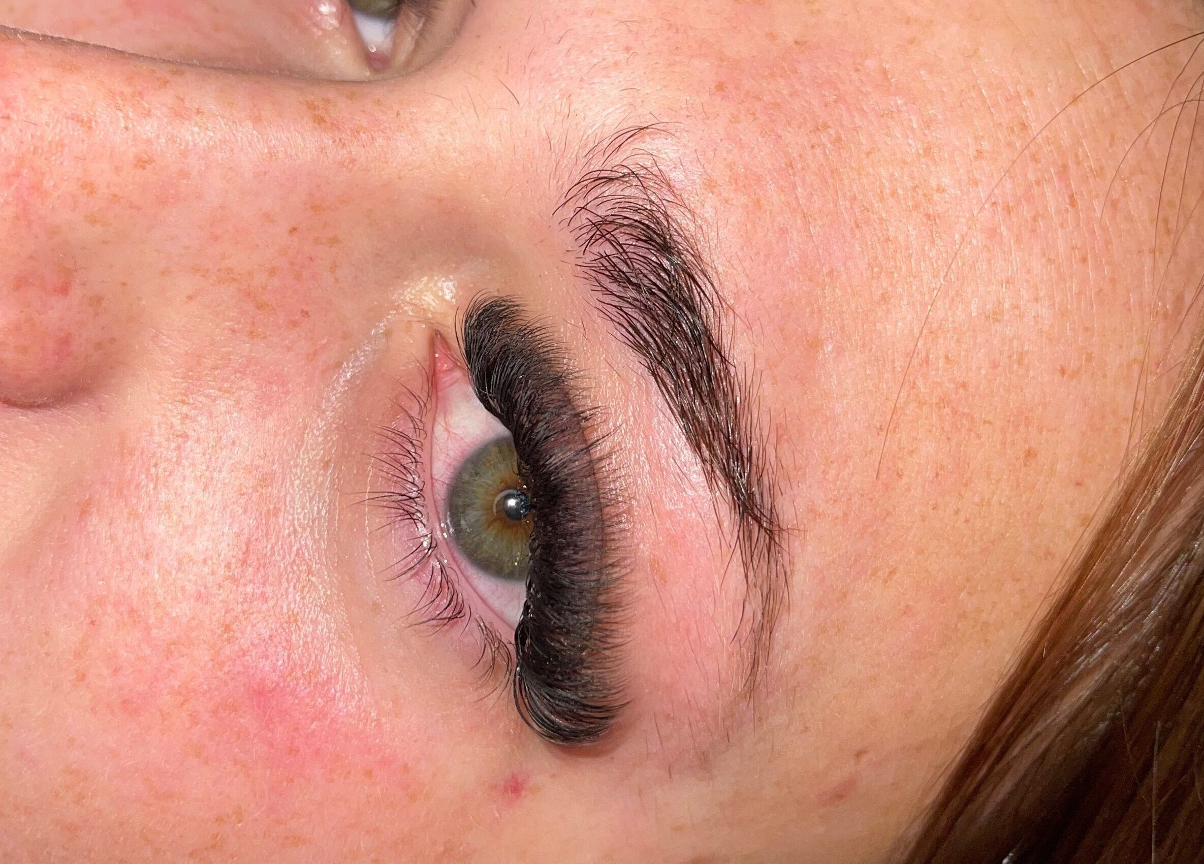 Close-up of eyelash extensions at Phoebeloulashes, Cardiff, Wales, GB showcasing expert application and natural beauty.