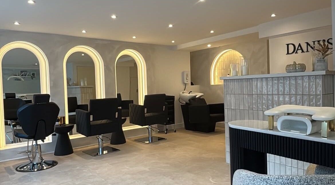 Elegant salon interior with modern fixtures at By Lott Beauty, Cefn-coed-y-cymmer, Wales, GB.