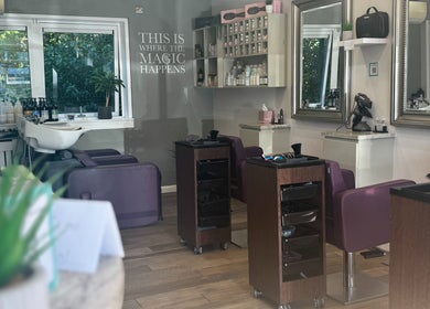 Interior of Hairlistic Hair Salon And Barbers, Kesgrave, England, GB showcasing elegant styling stations.