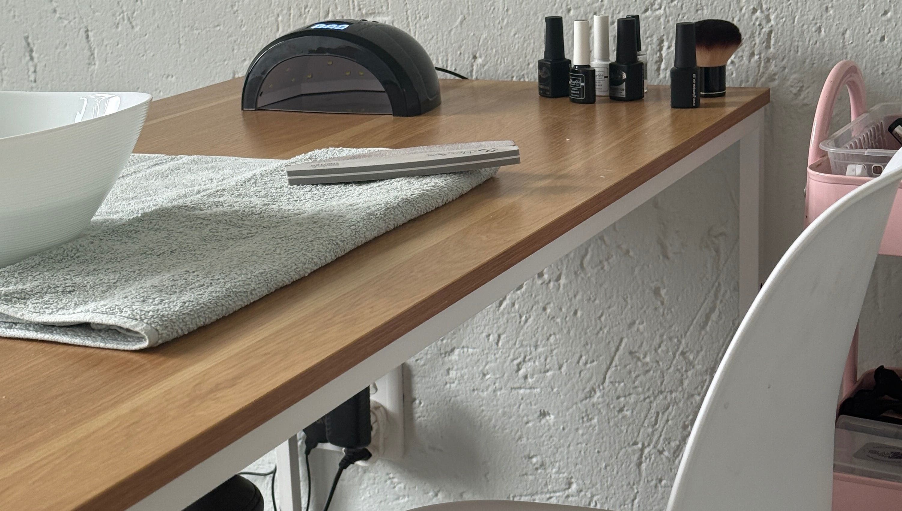 Nail care station at Beauty With Age, Benoni, Gauteng, ZA featuring manicure tools and products.