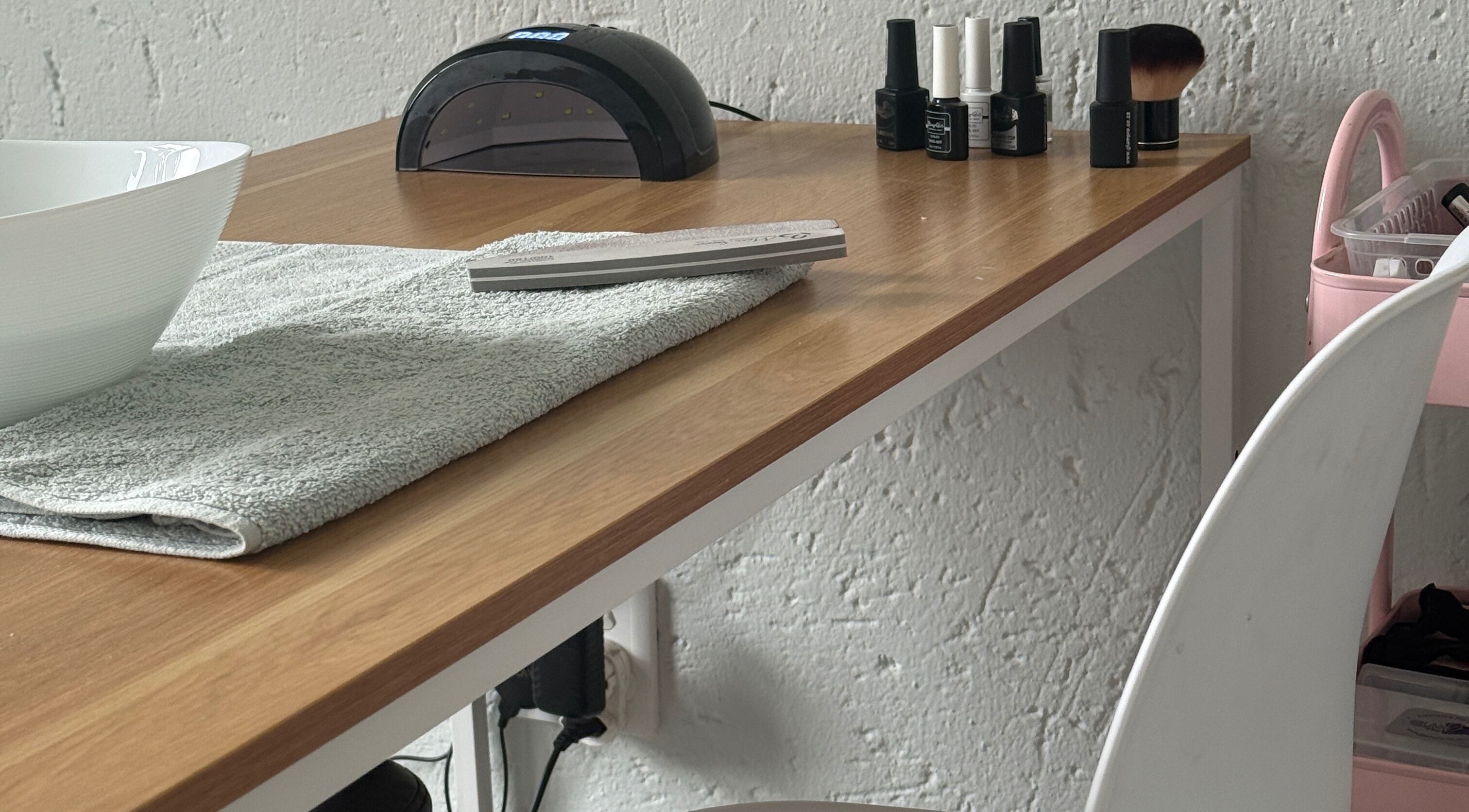 Nail care station at Beauty With Age, Benoni, Gauteng, ZA featuring manicure tools and products.