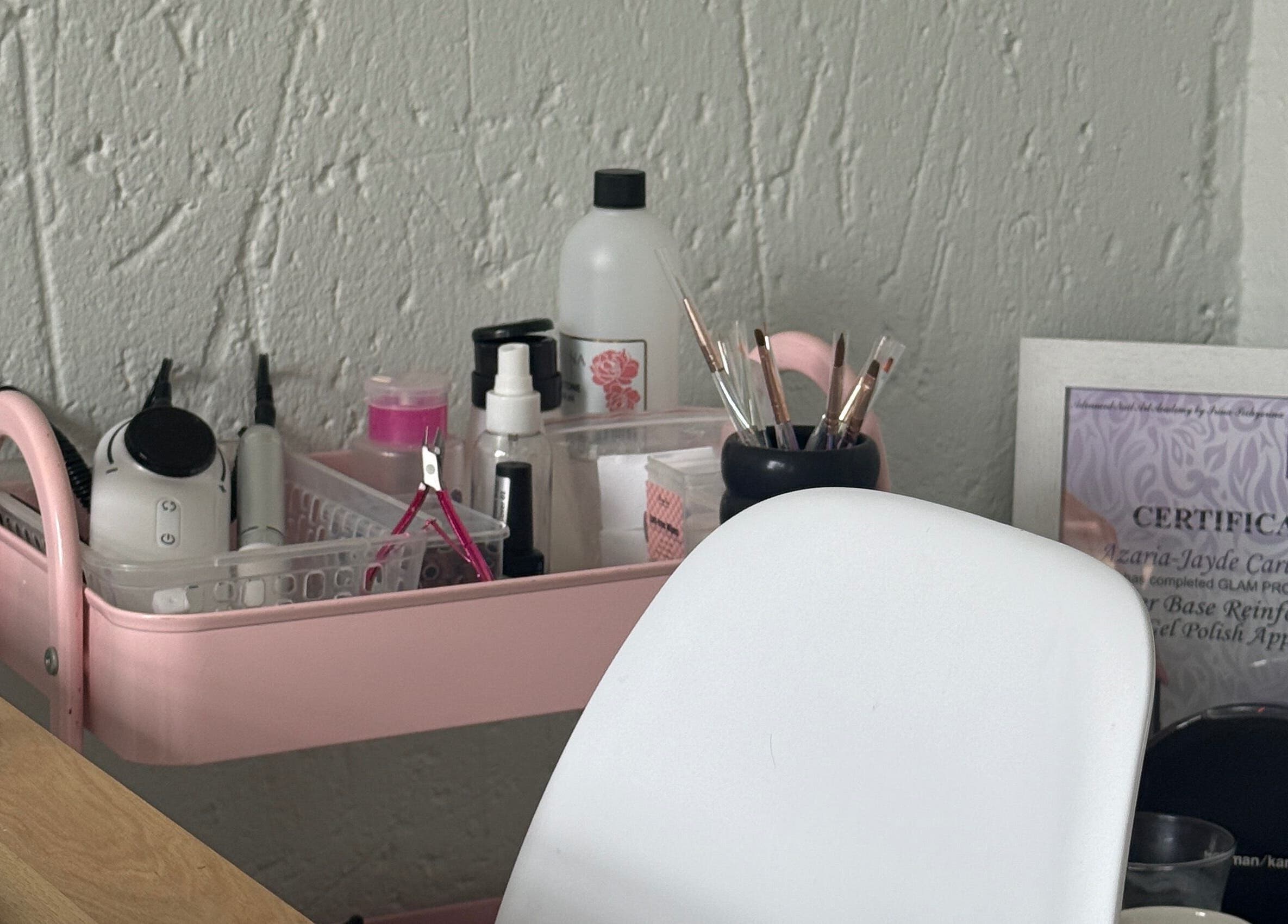 Beauty With Age workspace in Benoni, Gauteng, ZA featuring a pink cart with beauty essentials and a certificate.