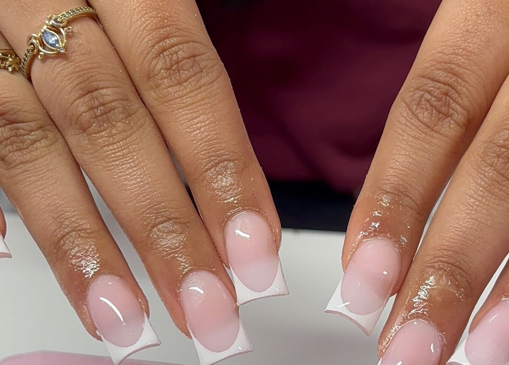 Elegant French manicure at Nua Nails, Bradford, England, GB.