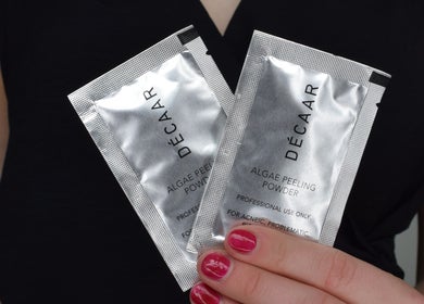 Algae peeling powder displayed at The Skin Studio Suffolk, Bury St Edmunds, England, GB.