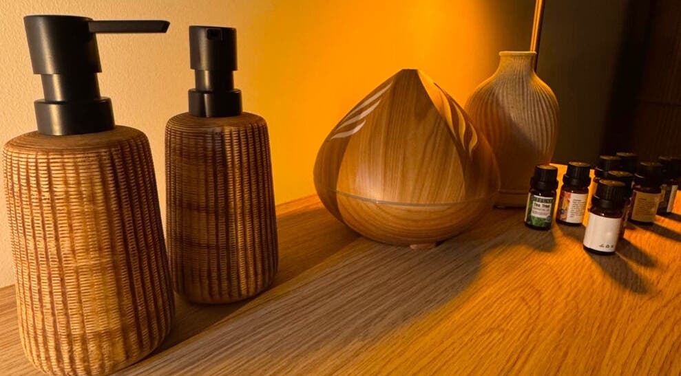 Peaceful aromatherapy setup at Clear Canvas Tattoo Removal in Peterhead, Scotland, GB.