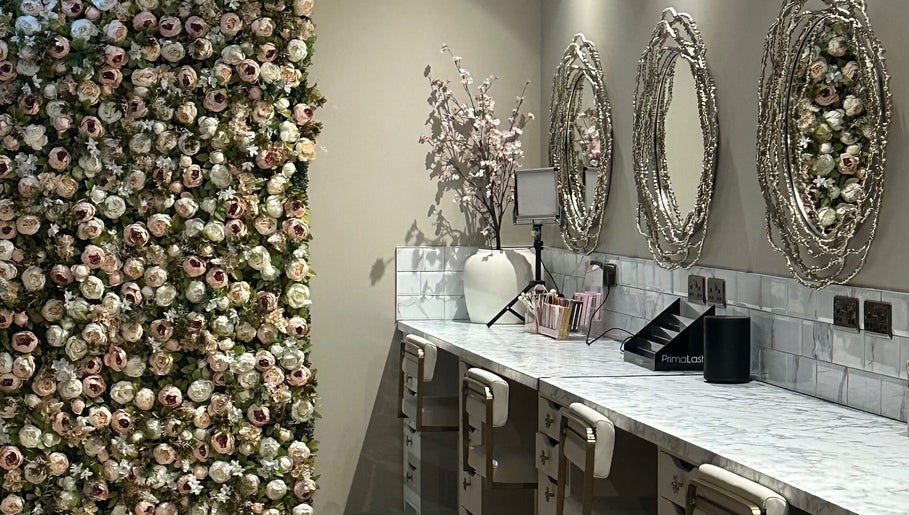 Elegant beauty station with floral decor at Amy Nicole, Neath, Wales, GB.