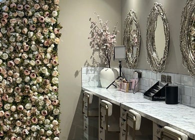 Elegant beauty station with floral decor at Amy Nicole, Neath, Wales, GB.