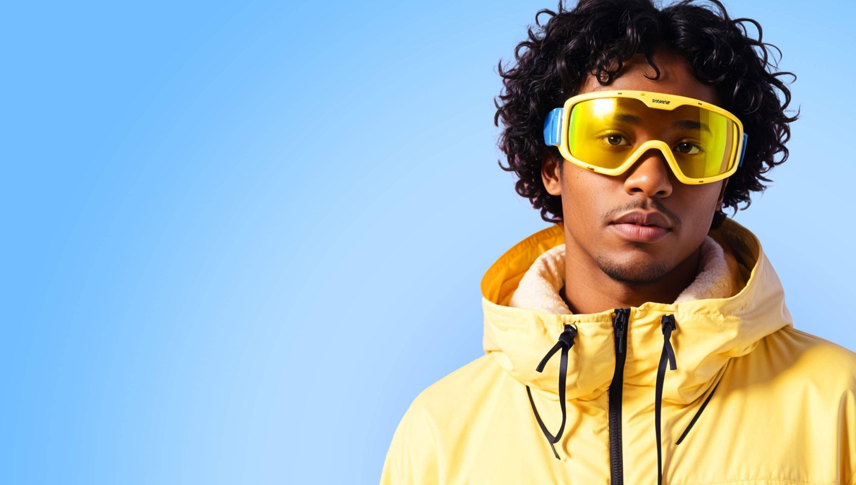 Person in yellow jacket and goggles, embracing winter style at HaTest, ZW.