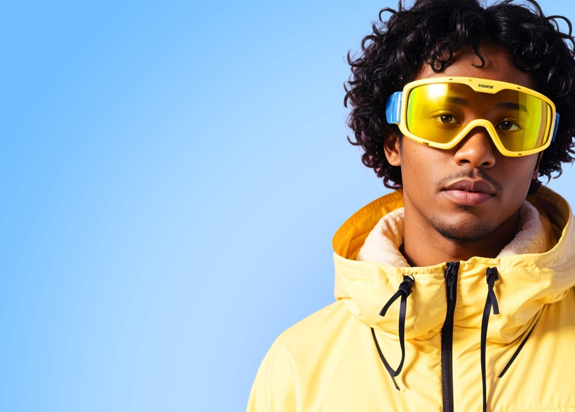 Person in yellow jacket and goggles, embracing winter style at HaTest, ZW.