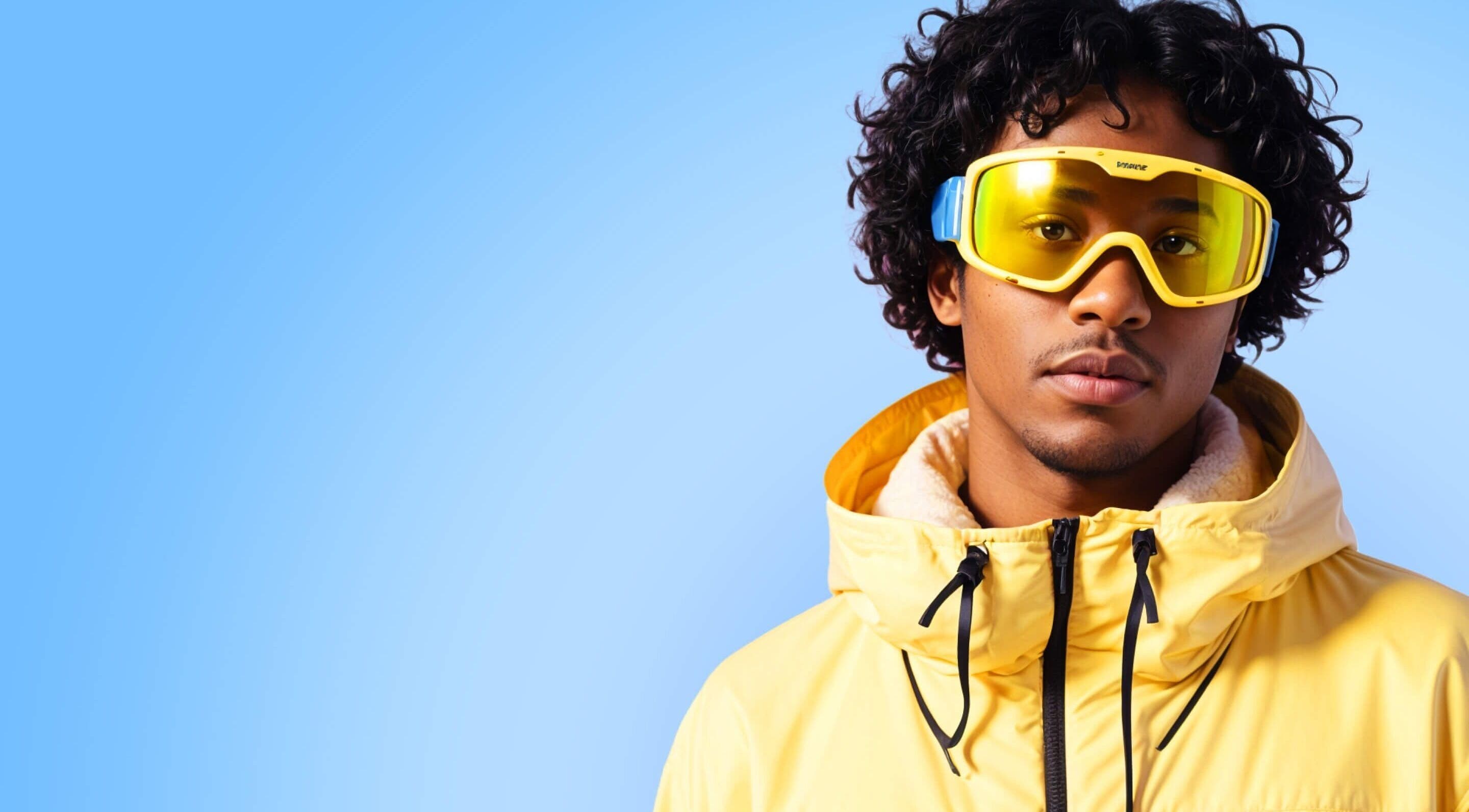 Person in yellow jacket and goggles, embracing winter style at HaTest, ZW.