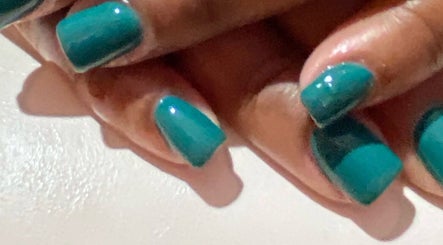 Close-up of teal manicure at Paity’s Nails, Portmore, St. Catherine Parish, JM.