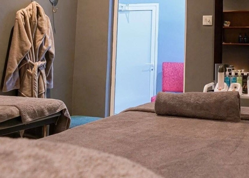 Relaxing spa treatment room with cozy robes at Skin Spa-Sandys in Lusaka, Lusaka Province, ZM.