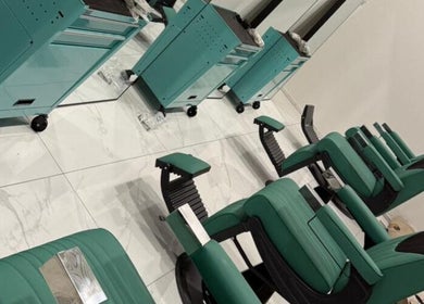 Modern styling chairs and stations at Tsek Hair Studio, Opfikon, Zürich, CH, highlighting sleek salon design.