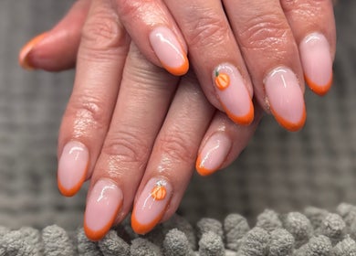 Tangerine French manicure at Beauty by Chloe Louise, Castlewellan, Northern Ireland, GB.