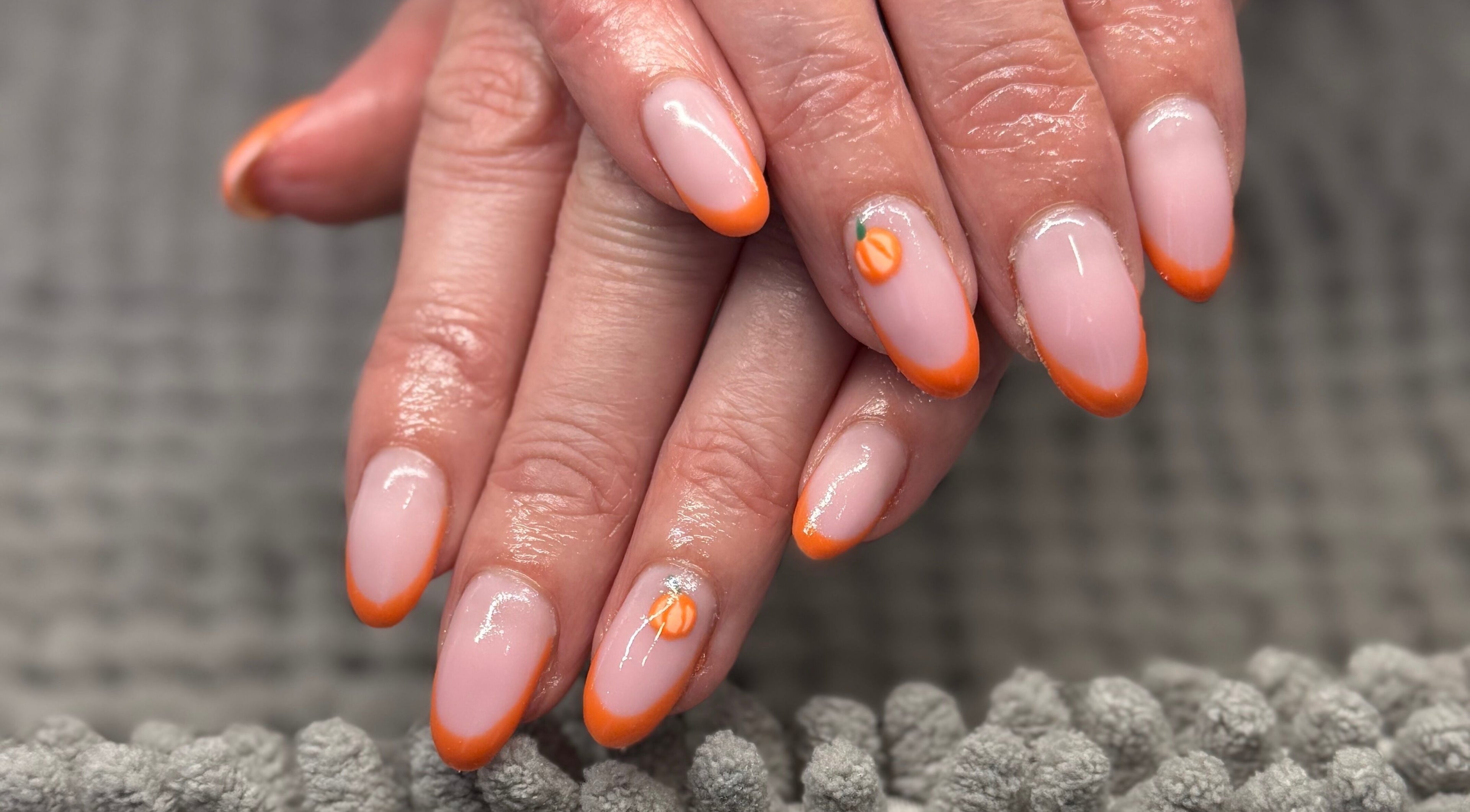 Tangerine French manicure at Beauty by Chloe Louise, Castlewellan, Northern Ireland, GB.