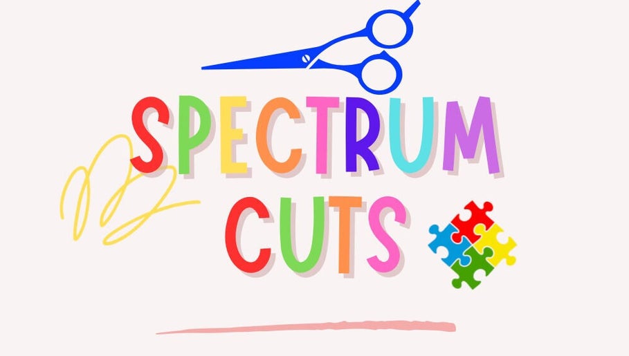 Colorful Spectrum Cuts logo with scissors in Arlesey, England, GB, representing vibrant hair services.