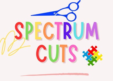 Colorful Spectrum Cuts logo with scissors in Arlesey, England, GB, representing vibrant hair services.