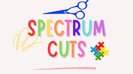 Colorful Spectrum Cuts logo with scissors in Arlesey, England, GB, representing vibrant hair services.