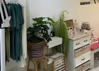 Stylish interior of Nail Lesss Sugriwa featuring clothing and decor in Bali, Bali, ID.