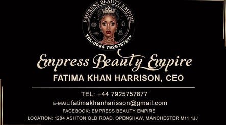 Empress Beauty Empire logo with contact details in Manchester, England, GB.