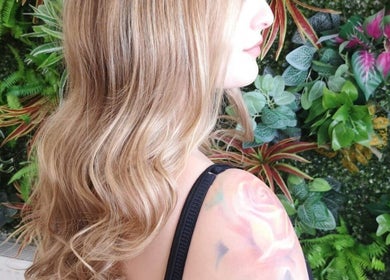 Blonde hair styled with waves at Hair by Elisa Salvatore, Kettering, England, GB.