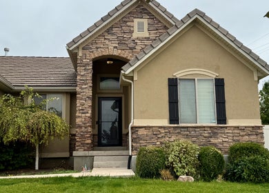 Charming stone facade of Brinley Studio in Lehi, Utah, US.