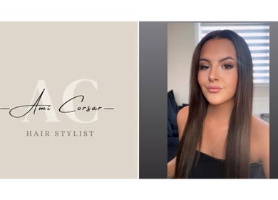 AmiCorsar-HairStylist logo and stylist portrait in Banchory, Scotland, GB.