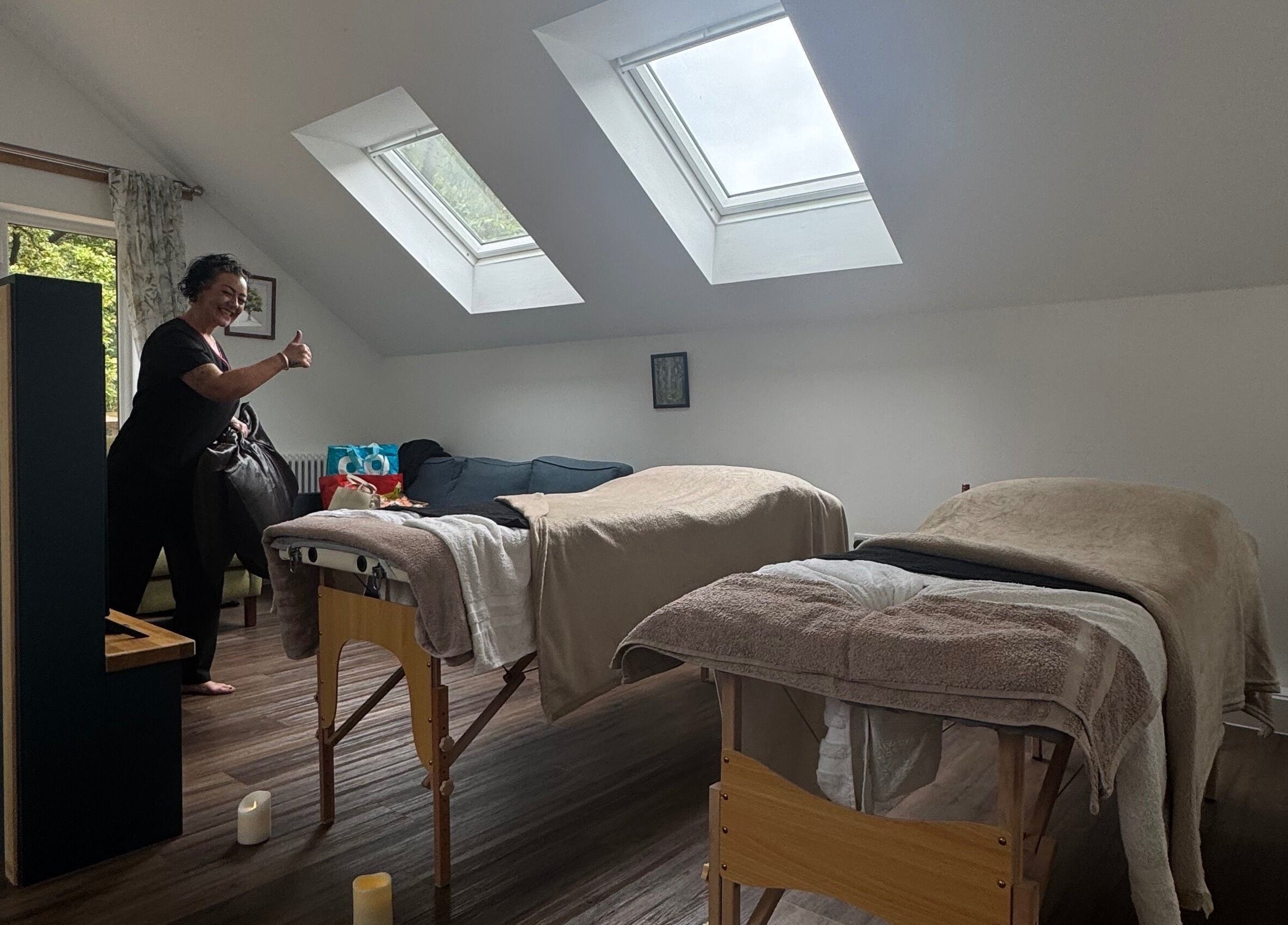 Spa room with massage tables and skylights at Drew in Stoke-on-Trent, England, GB.